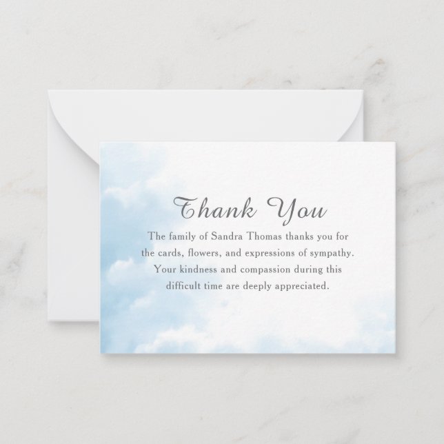 Carte De Correspondance Simple Élégant Mémorial Deuil Nuage Céleste (Devant)