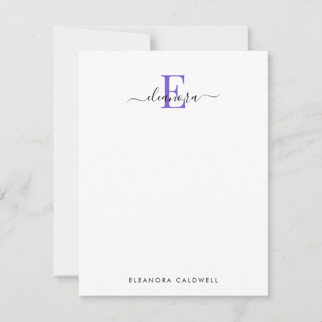 Carte De Correspondance Simple Élégant Monogramme Classique Violet (Devant)