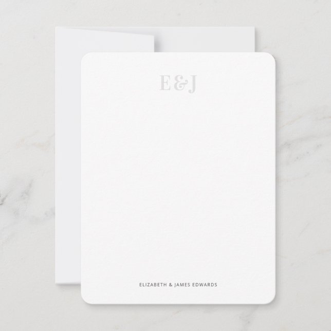 Carte De Correspondance Simple Élégant Monogramme Couple Gris Clair Vertic (Devant)
