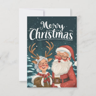 Carte De Correspondance Simple Elegant Père Noël et Mme Clause Merci
