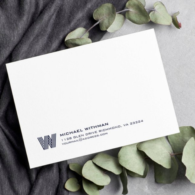 Carte De Correspondance Simple Lines Monogram Initial Name DARK BLUE (Créateur téléchargé)