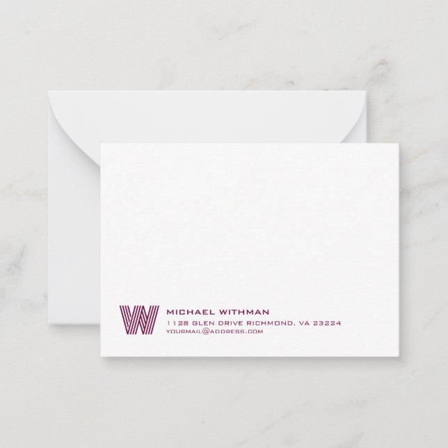 Carte De Correspondance Simple Lines Monogramme Initial Nom Classique VIN (Devant)
