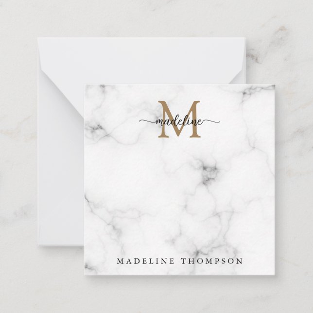Carte De Correspondance Simple Marble Gold Girly Script Monogram Square (Devant)