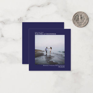 Carte De Correspondance Simple Marine Blue Wedding Enregistrer la Date Pho