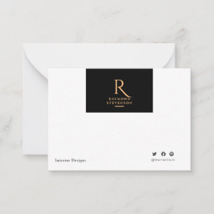 Carte De Correspondance Simple minimaliste en or noir Monogramme