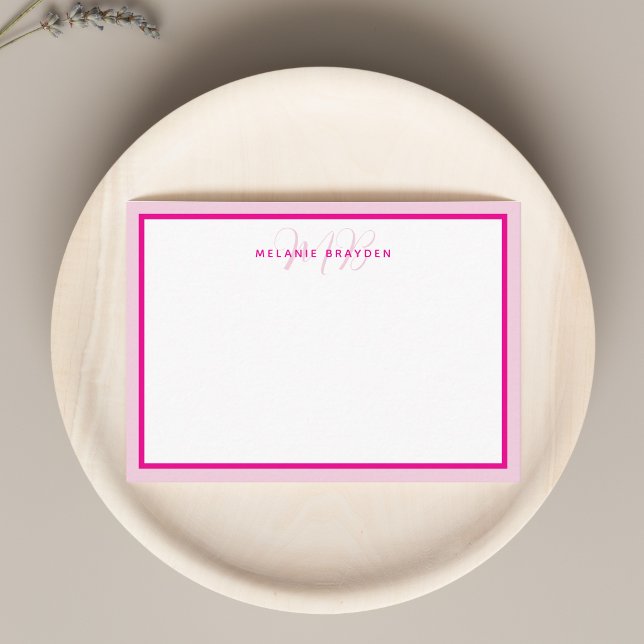 Carte De Correspondance Simple Modern Monogram Rose Deux Tons Bordure  (Créateur téléchargé)