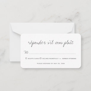 Carte De Correspondance Simple Moderne Chic Mariage Pas de repas Option RS