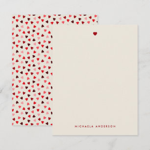 Carte De Correspondance Simple Moderne Cœurs Rouges et Roses Nom Personnal