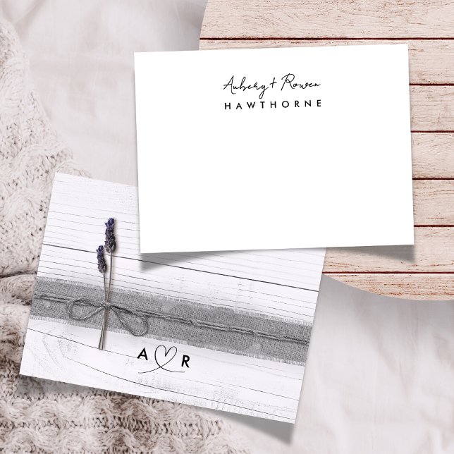 Carte De Correspondance Simple moderne Couple Rustique Lavande Mariage Not (Créateur téléchargé)