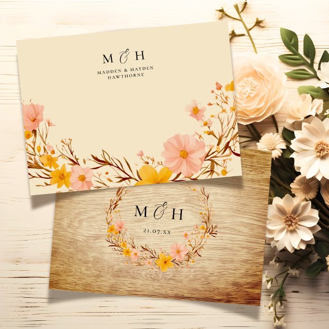 Carte De Correspondance Simple Moderne Monogramme Couple Fleur sauvage Loo (Créateur téléchargé)