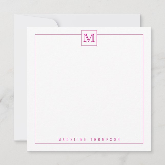 Carte De Correspondance Simple moderne rose initial Monogramme bordure Car (Devant)