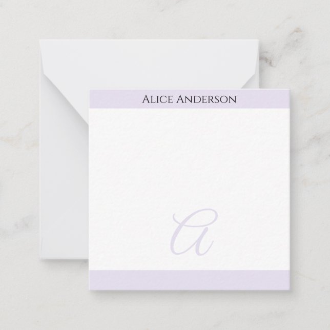 Carte De Correspondance Simple Monogramme Mini Pastel Chic Lavande Clair (Devant)