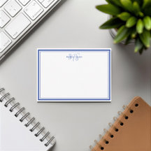 Simple Monogramme Minimaliste Bleu Deux Bordures