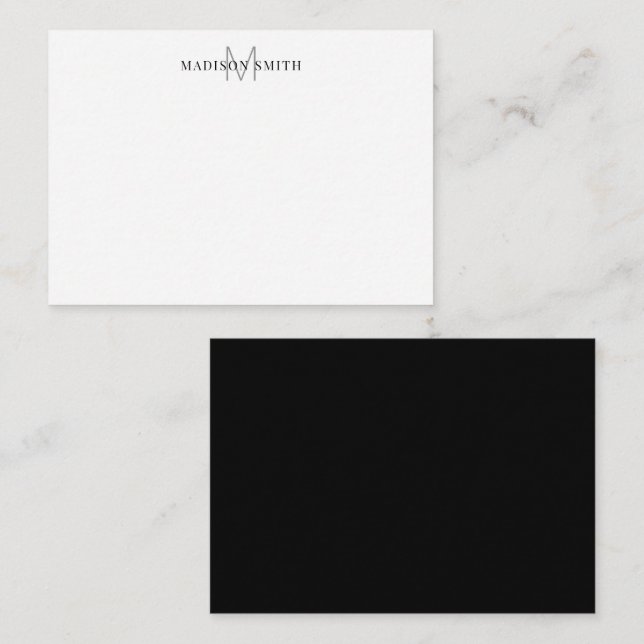 Carte De Correspondance Simple Monogramme Noir et Blanc Moderne (Devant / Derrière)