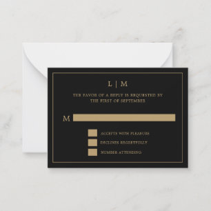 Carte De Correspondance Simple Monogramme Noir et Or Mariage Élégant