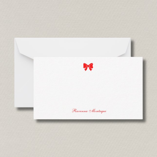 Carte De Correspondance Simple Neon Red Chic Bow Handwritten Name  (Créateur téléchargé)