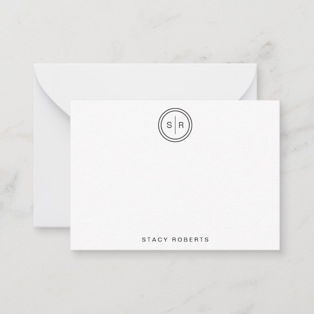 Carte De Correspondance Simple Noir 2 Cercle initial Monogramme (Devant)