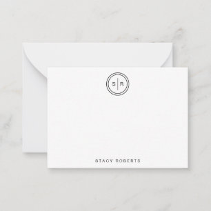 Carte De Correspondance Simple Noir 2 Cercle initial Monogramme