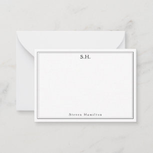 Carte De Correspondance Simple Noir 2 Nom de monogramme Bordure minimale