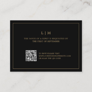 Carte De Correspondance Simple Noir et Or Code QR Mariage élégant RSVP
