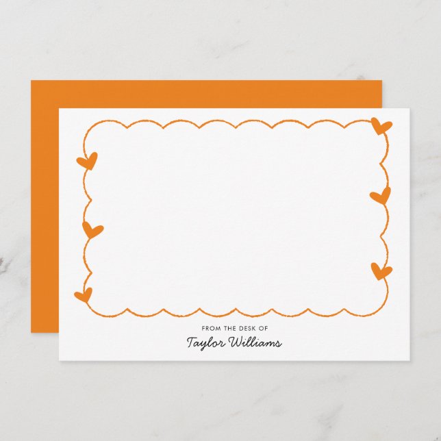Carte De Correspondance Simple Orange Wavy Border Heart Stationery (Devant / Derrière)