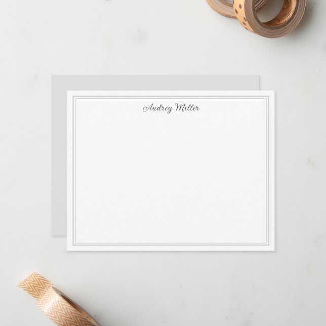 Carte De Correspondance Simple personnalisé gris bordure Script (Devant/Arrière en situation)