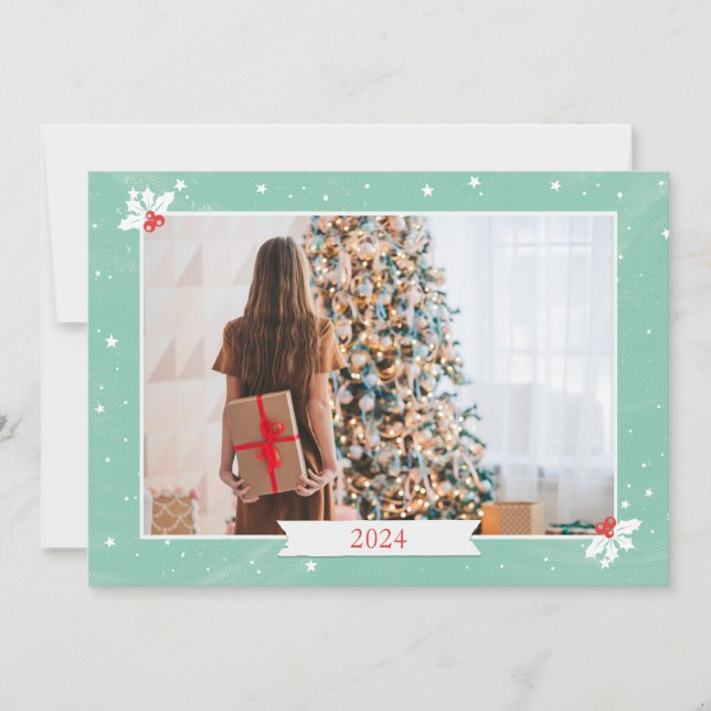 Carte De Correspondance Simple Photo de Noël Vert Menthe (Devant)
