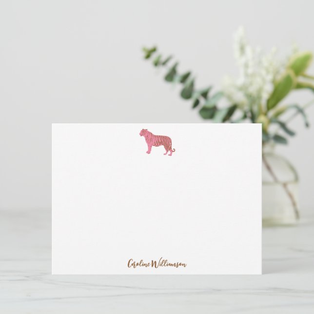 Carte De Correspondance Simple Pink Tiger Script Personalized Stationery (Debout devant)
