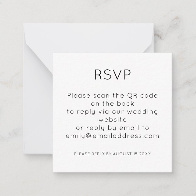 Carte De Correspondance Simple QR Code Noir Blanc Mariage RSVP (Devant)