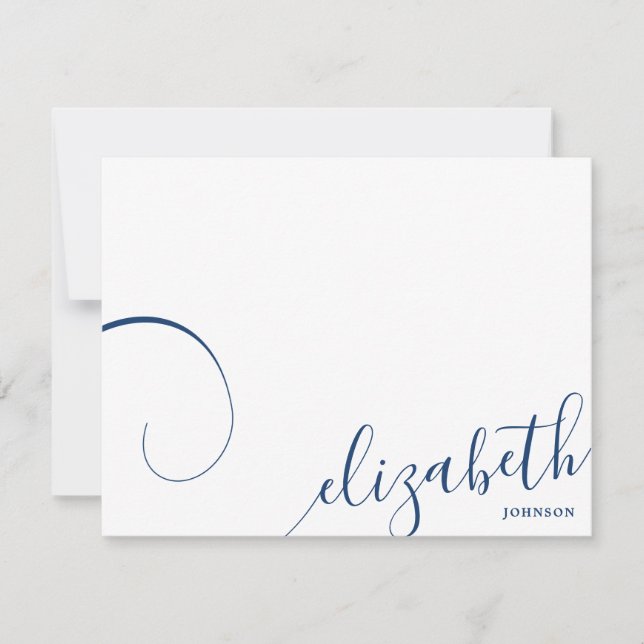 Carte De Correspondance Simple romantique Calligraphie bleu marine (Devant)