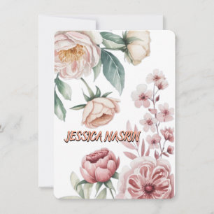 Carte De Correspondance Simple Rose Blanche & Floral Rose Pâle Pastel