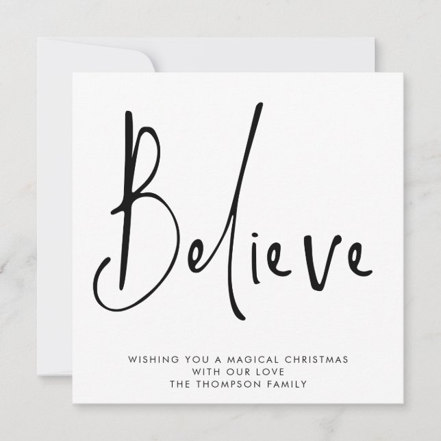 Carte De Correspondance Simple Script Believe Black White Holiday (Devant)
