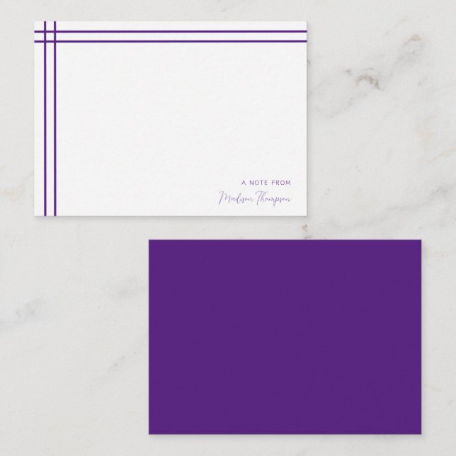 Carte De Correspondance Simple Script Violet 2 côtés double bordure (Devant / Derrière)