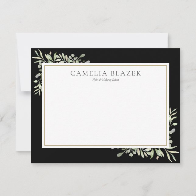 Carte De Correspondance Simple Végétal Aquarelle Noir Blanc (Devant)