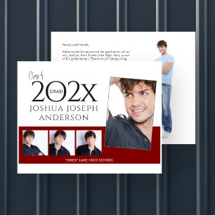 Carte De Correspondance Sophistiqué Graduation Photo Collage Ruby Red