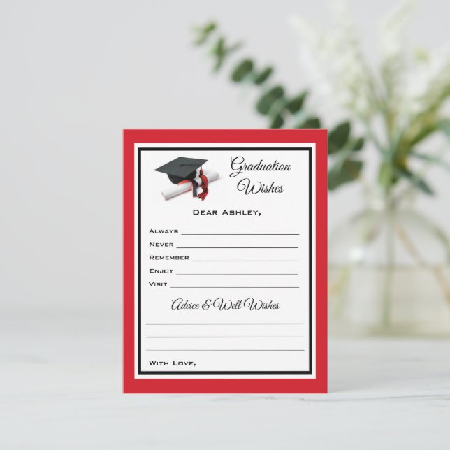 Carte De Correspondance Souhaits et conseils aux diplômés | Rouge noir (Debout devant)