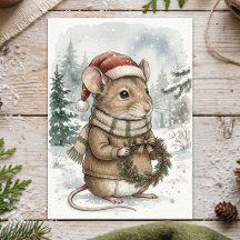 Souris de Noël vintage Holiday Woodland Forest