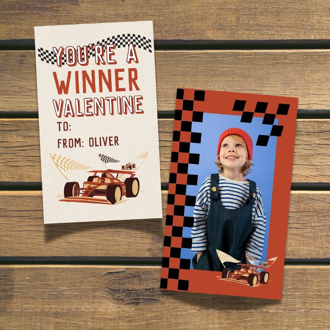 Carte De Correspondance Sporty Race Car Valentine's Classroom Photo Card (Share this You're a Winner Race Car DIY Valentine's Classroom Note Card!)