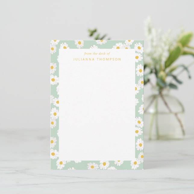 Carte De Correspondance Spring Pastel Sage Daisies Nom du bureau personnal (Debout devant)
