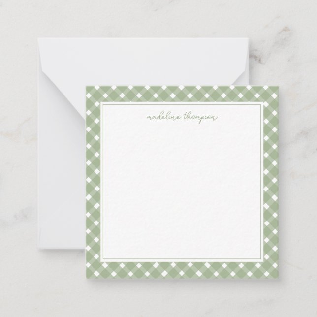Carte De Correspondance Square Basic Gingham Sage Green Border (Devant)