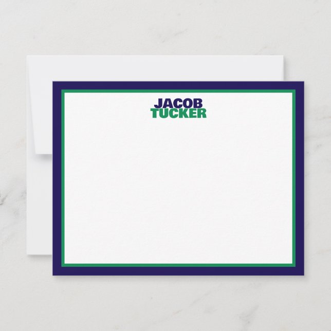 Carte De Correspondance Stacked Name Navy Green Border Preppy Stationery (Devant)