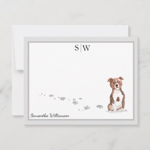 Carte De Correspondance Staffordshire Bull Terrier Gris Monogramme frontal