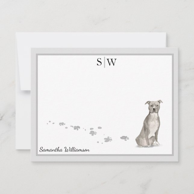 Carte De Correspondance Staffordshire Terrier Gris Monogramme frontalier P (Devant)