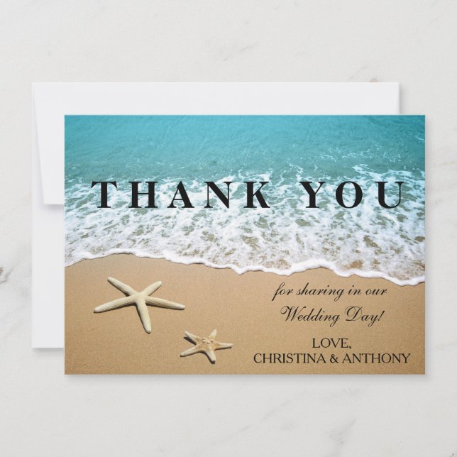 Carte De Correspondance Starfish Destination Beach Mariage Merci Note (Devant)