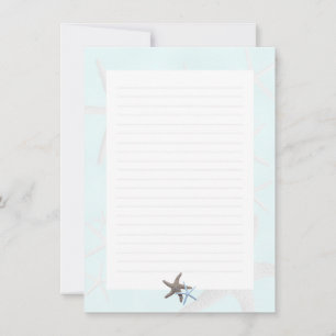 Carte De Correspondance Starfish on Light Blue, Lined Blank