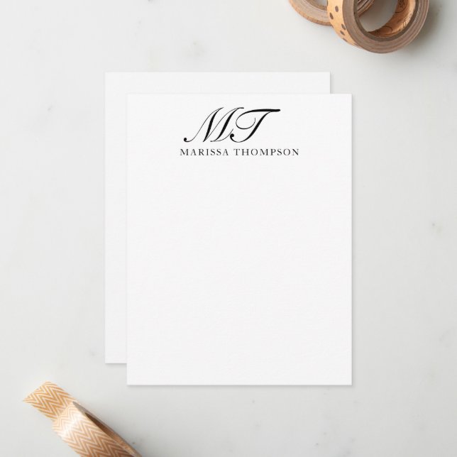 Carte De Correspondance Stationery personnalisé Élégant Script Monogramme (Devant/Arrière en situation)