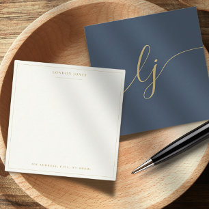 Carte De Correspondance Stationery personnalisée Simple Script Marine Gold