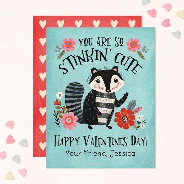 Carte De Correspondance Stinkin Cute Skunk Valentines Day Greeting Card (A Stinkin' cute Classroom Valentines Exchange Card)