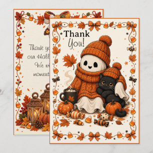 Carte De Correspondance Stitched Spirits Cozy Ghost & Black Cat Halloween