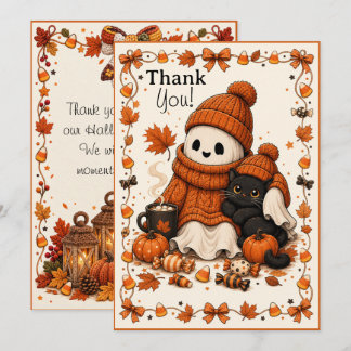 Carte De Correspondance Stitched Spirits Cozy Ghost & Black Cat Halloween